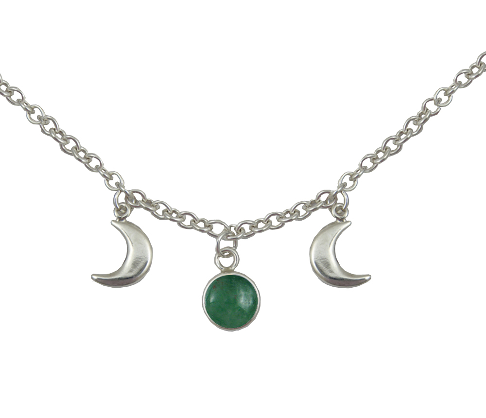 Sterling Silver Moon Phases Necklace With Jade